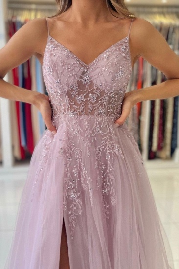 BMbridal Spaghetti-Straps Long Prom Dress Sleeveless Tulle With Beadings_8