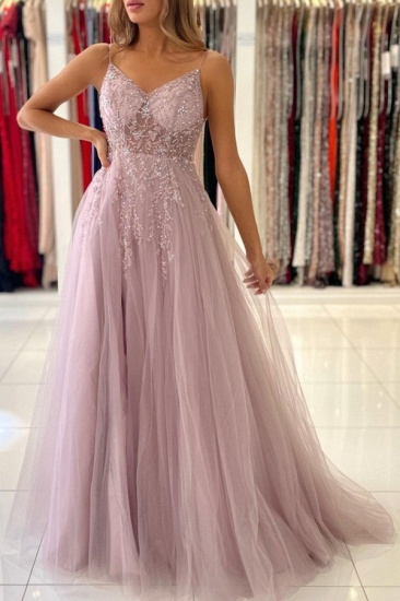 BMbridal Spaghetti-Straps Long Prom Dress Sleeveless Tulle With Beadings_4