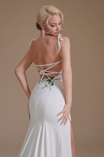 BMbridal Spaghetti-Straps Mermaid Wedding Dress Split With Print_8