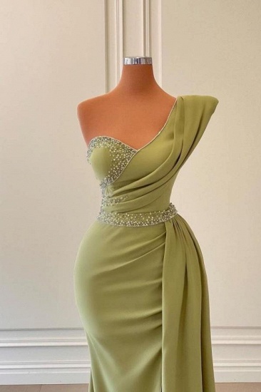BMbridal Sage Green One Shoulder Mermaid Prom Dress Long With Ruffles_3