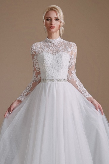 BMbridal Long Sleeves Princess Lace Wedding Dress Tulle Bridal Gowns_7