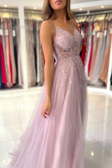 BMbridal Spaghetti-Straps Long Prom Dress Sleeveless Tulle With Beadings_6