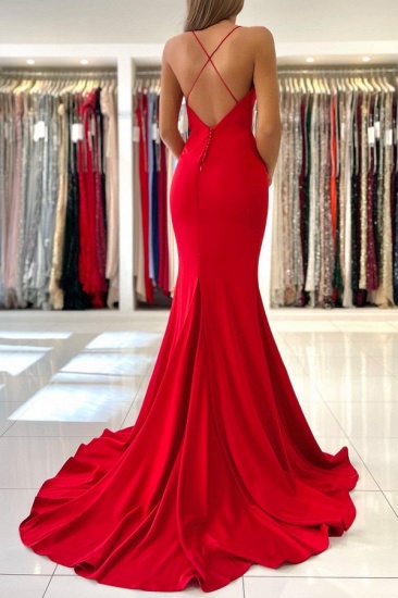 Bmbridal Red Mermaid Prom Dress Spaghetti-Straps Sleeveless_5