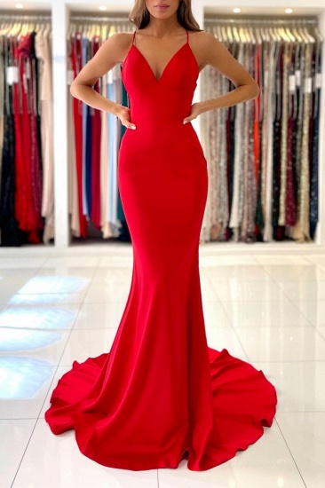 Bmbridal Red Mermaid Prom Dress Spaghetti-Straps Sleeveless_4