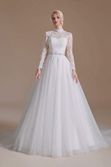 BMbridal Long Sleeves Princess Lace Wedding Dress Tulle Bridal Gowns_2