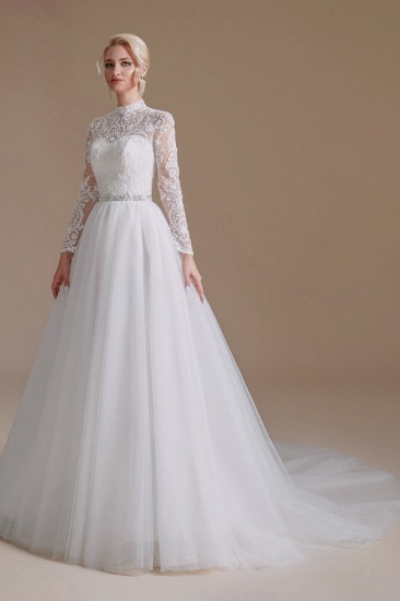 BMbridal Long Sleeves Princess Lace Wedding Dress Tulle Bridal Gowns_6