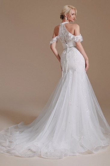 BMbridal Halter V-Neck Mermaid Lace Wedding Dress Long On Sale_3