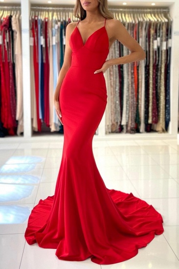Bmbridal Red Mermaid Prom Dress Spaghetti-Trägern ärmellos_3