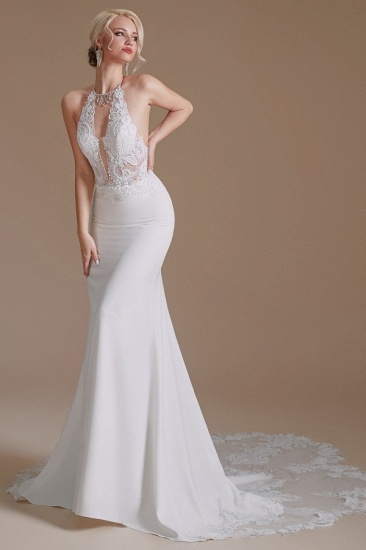 BMbridal Gorgeous Halter Sleeveless Mermaid Wedding Dress With Appliques_6