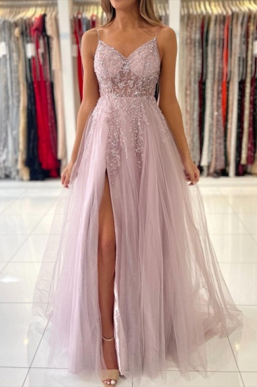 BMbridal Spaghetti-Straps Long Prom Dress Sleeveless Tulle With Beadings_3