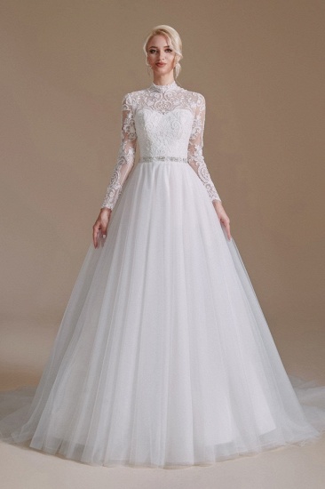 BMbridal Long Sleeves Princess Lace Wedding Dress Tulle Bridal Gowns_4