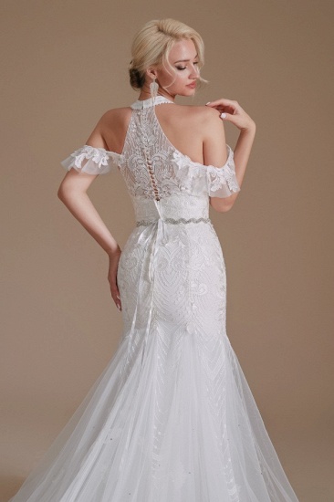 BMbridal Halter V-Neck Mermaid Lace Wedding Dress Long On Sale_9