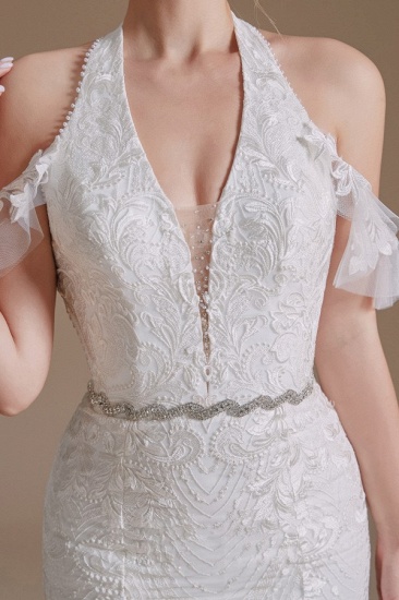 BMbridal Halter V-Neck Mermaid Lace Wedding Dress Long On Sale_10