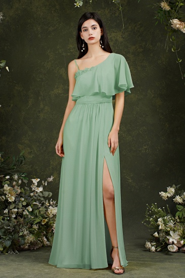 Bmbridal One Shoulder Ruffles Bridesmaid Dress Long With Slit_4