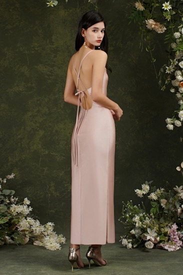BMbridal Spaghetti-Straps Dusty Pink Bridesmaid Dress Long With Split_8