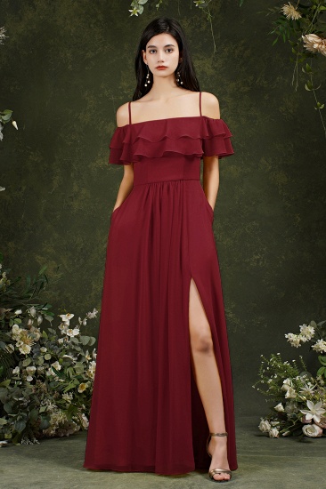 Bmbridal Off-the-Shoulder Bridesmaid Dress Ruffles With Slit