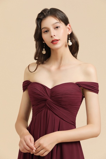 New Arrival A-line Off-the-shoulder Sweetheart Burgundy Long Bridesmaid Dress_8