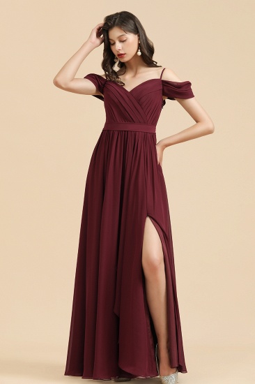 Off-the-Shoulder Sweetheart Burgundy Long Bridesmaid Dress With Slit_6