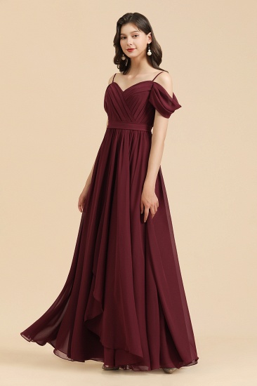 Off-the-Shoulder Sweetheart Burgundy Long Bridesmaid Dress With Slit_5