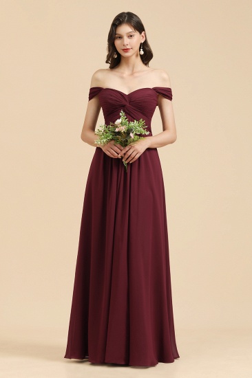 New Arrival A-line Off-the-shoulder Sweetheart Burgundy Long Bridesmaid Dress