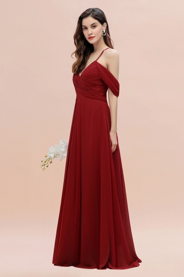 Elegant A-line Off-the-Shoulder V-neck Ruched Long Bridesmaid Dress_43