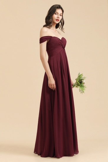 New Arrival A-line Off-the-shoulder Sweetheart Burgundy Long Bridesmaid Dress_3