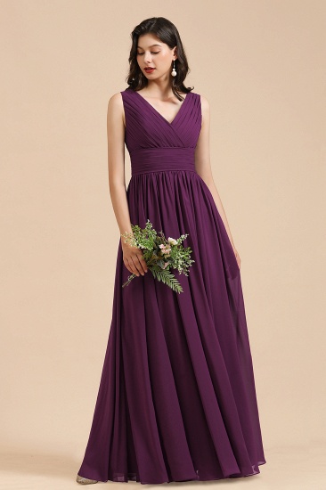Elegant V-Neck Ruffle A-line Chiffon Lace Bridesmaid Dresses_4