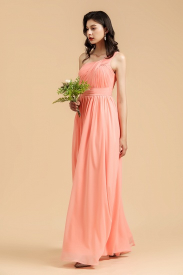 Elegantes langes Brautjungfernkleid aus A-Linie mit einer Schulter aus korallenrotem Chiffon_4