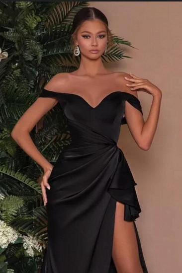 Sexy Off-the-Shoulder Black Side Slit Evening Dress Satin Long Prom Dress_2