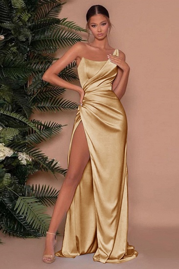 Simple One Shoulder Slit Long Prom Dress With Satin Side_2