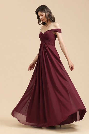 New Arrival A-line Off-the-shoulder Sweetheart Burgundy Long Bridesmaid Dress_5