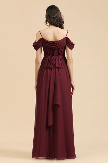 Off-the-Shoulder Sweetheart Burgundy Long Bridesmaid Dress With Slit_7
