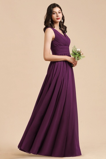 Elegant V-Neck Ruffle A-line Chiffon Lace Bridesmaid Dresses_5