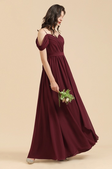 Off-the-Shoulder Sweetheart Burgundy Long Bridesmaid Dress With Slit_3