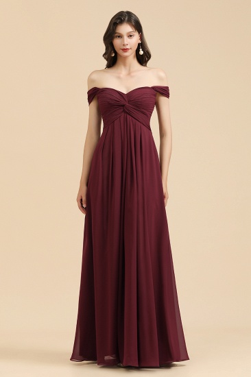 New Arrival A-line Off-the-shoulder Sweetheart Burgundy Long Bridesmaid Dress_4