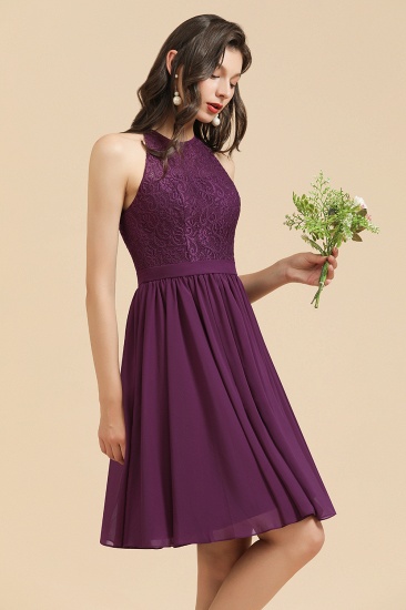 Halter Lace Bridesmaid Dress  Chiffon Sleeveless Short Dress_5