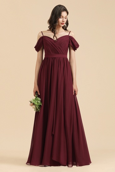 Off-the-Shoulder Sweetheart Burgundy Long Bridesmaid Dress With Slit_2