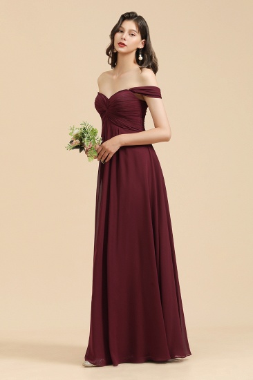 New Arrival A-line Off-the-shoulder Sweetheart Burgundy Long Bridesmaid Dress_6