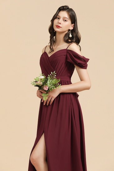 Off-the-Shoulder Sweetheart Burgundy Long Bridesmaid Dress With Slit_4