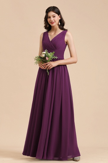 Elegant V-Neck Ruffle A-line Chiffon Lace Bridesmaid Dresses_2
