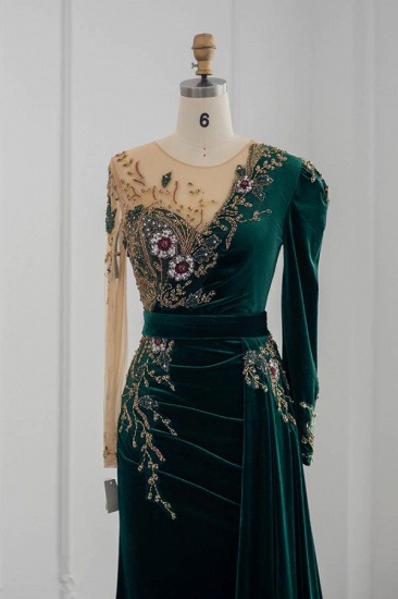 BMbridal Long Sleeves Mermaid Evening Dresses Dark Green With Crystals_3