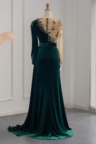 BMbridal Long Sleeves Mermaid Evening Dresses Dark Green With Crystals_4
