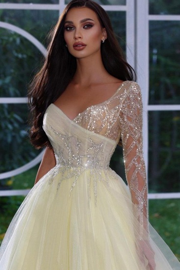 BMbridal Long Sleeves Daffodil Prom Dress Tulle With Sequins Beads_2