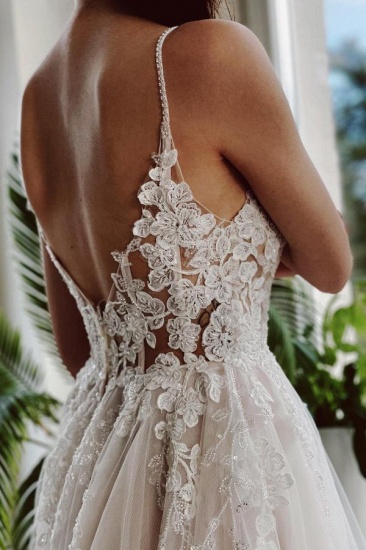 Bmbridal Sleeveless Lace Wedding Dress Spaghetti-Straps V-Neck_4