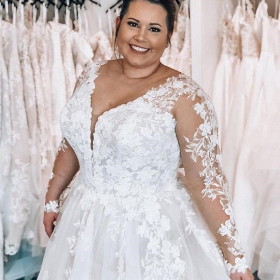 Bmbridal Long Sleeves Plus Size Wedding Dress With Lace Appliques_4