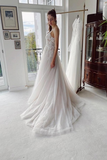 Bmbridal Sleeveless Lace Wedding Dress Spaghetti-Straps V-Neck_3