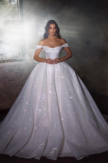 BMbridal Off-the-Shoulder Ball Gown Wedding Dress Sequins Online_1