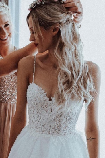 Bmbridal Spaghetti-Straps Lace Wedding Dress Tulle Sleeveless Backless_1