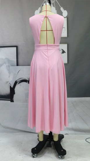 BMbirdal Pink Sleeveless Prom Dress Long Tea-Length With Pockets_6