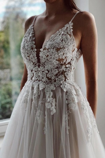 Bmbridal Sleeveless Lace Wedding Dress Spaghetti-Straps V-Neck_1